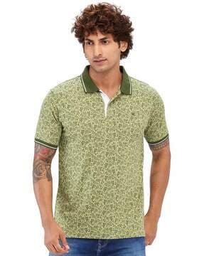 men floral print slim fit polo t-shirt