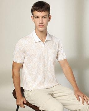 men floral print slim fit polo t-shirt