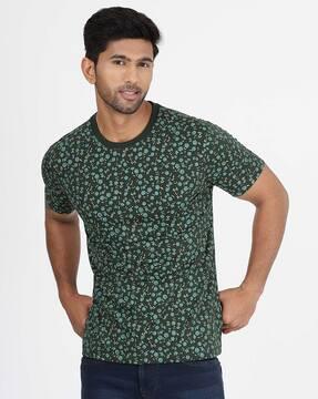 men floral print slim fit round-neck t-shirt