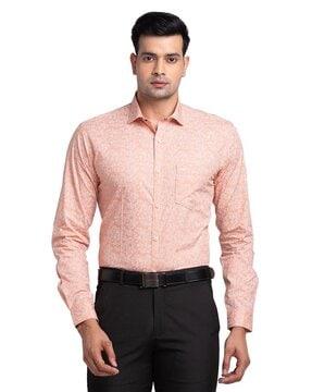 men floral print slim fit shirt with patch pocket