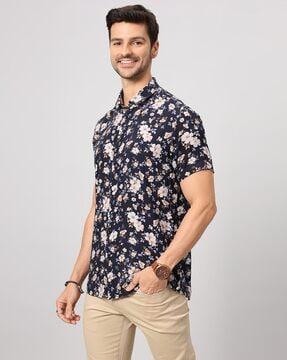 men floral print slim fit shirt with short sleeves