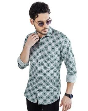 men floral print slim fit shirt with spread collar