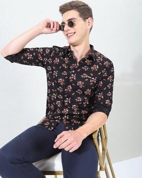 men floral print slim fit shirt