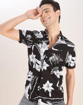 men floral print slim fit shirt