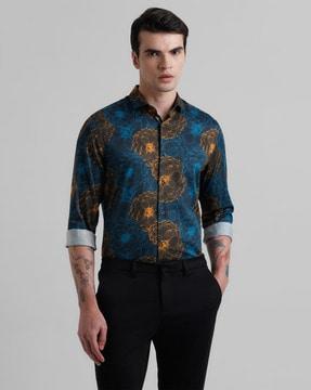 men floral print slim fit shirt