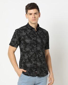 men floral print slim fit shirt