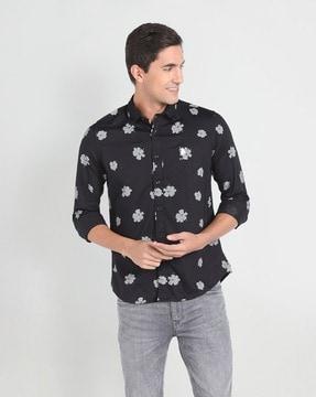 men floral print slim fit shirt