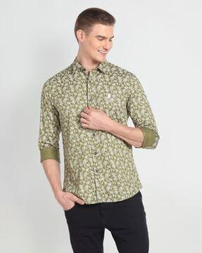 men floral print slim fit shirt