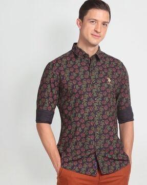 men floral print slim fit shirt