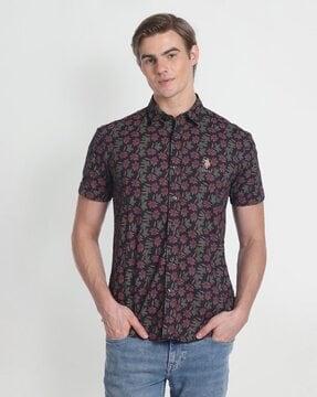 men floral print slim fit shirt