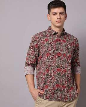 men floral print slim fit shirt