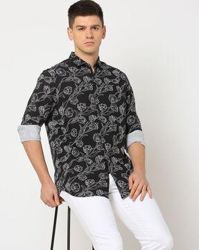 men floral print slim fit shirt