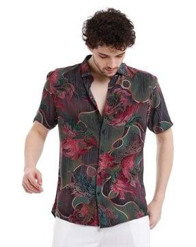 men floral print slim fit shirt