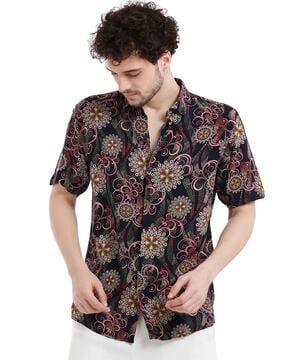 men floral print slim fit shirt