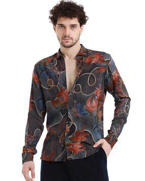 men floral print slim fit shirt