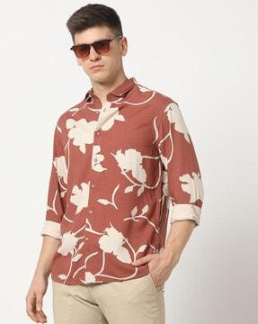 men floral print slim fit shirt