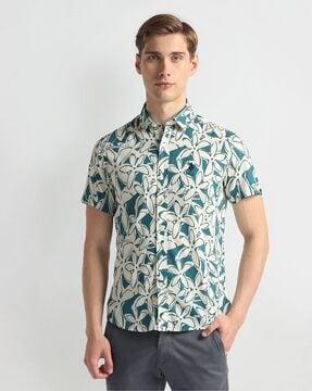 men floral print slim fit shirt