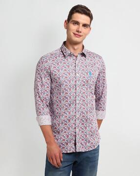 men floral print slim fit shirt