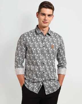 men floral print slim fit shirt