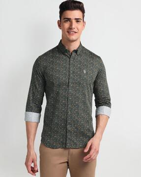 men floral print slim fit shirt