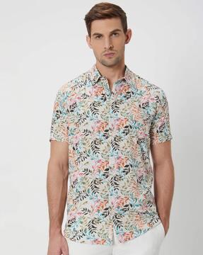 men floral print slim fit shirt