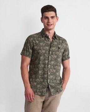 men floral print slim fit shirt