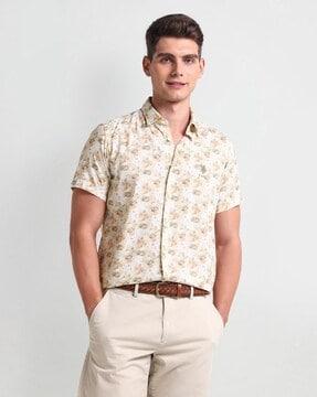 men floral print slim shirt
