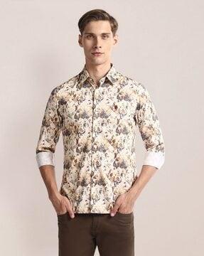 men floral print tailored fit shirt