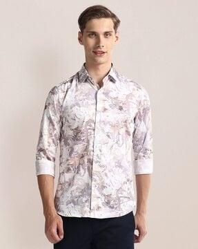 men floral print tailored fit shirt