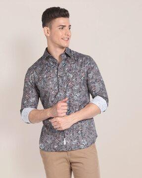 men floral print twill shirt