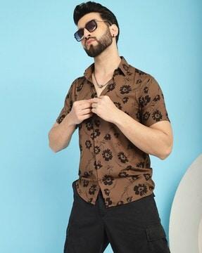 men floral regular fit shirt with spread collar