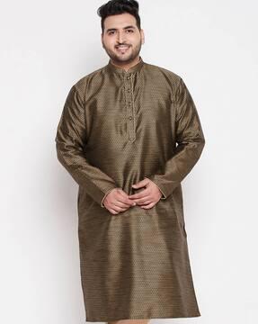 men floral woven regular fit long kurta