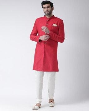 men floral woven regular fit sherwani