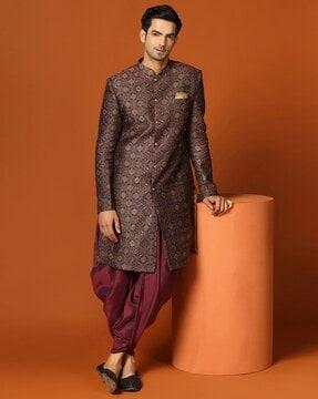 men floral woven regular fit sherwani