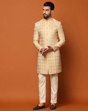 men floral woven regular fit sherwani