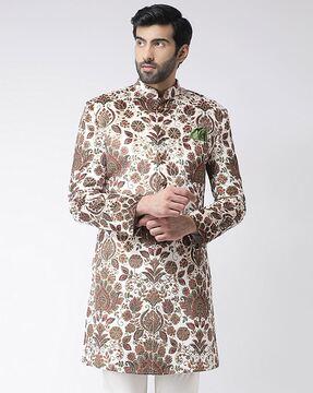 men floral woven regular fit sherwani