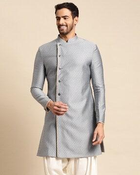 men floral woven regular fit sherwani