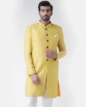 men floral woven regular fit sherwani