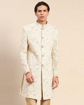 men floral woven regular fit sherwani