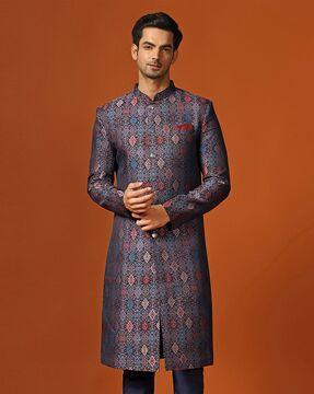 men floral woven regular fit sherwani