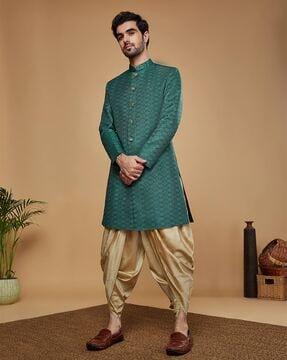 men floral woven regular fit sherwani