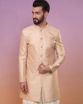 men floral woven regular fit sherwani