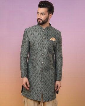 men floral woven regular fit sherwani