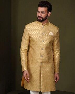 men floral woven regular fit sherwani