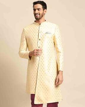 men floral woven regular fit sherwani