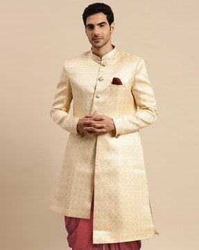 men floral woven regular fit sherwani