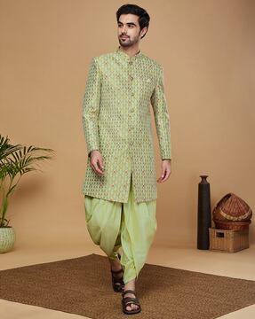 men floral woven regular fit sherwani