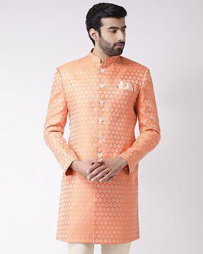 men floral woven regular fit sherwani