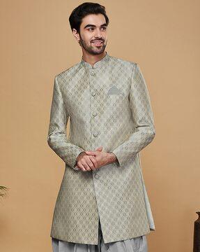 men floral woven regular fit sherwani