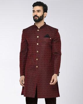 men floral woven regular fit sherwani